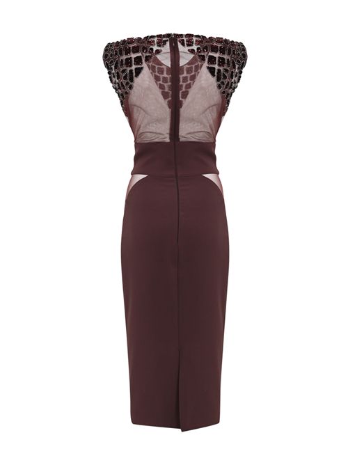 Abito in crepe e tulle con ricami Cocco Merlot Elisabetta Franchi | AB83457E2EA4